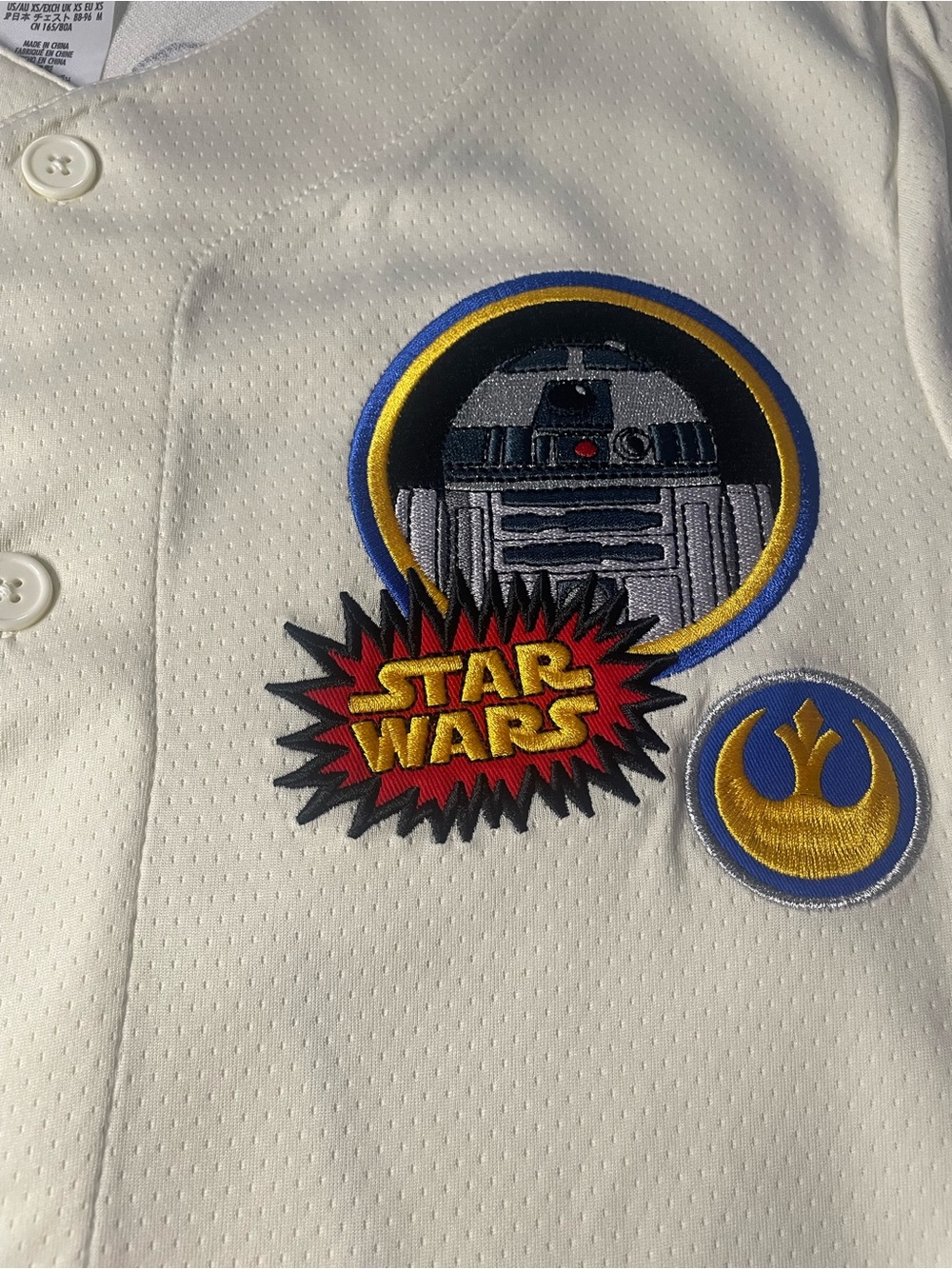 Disney Star Wars Mens Baseball Jersey with R2-D2 & Rebel Patches